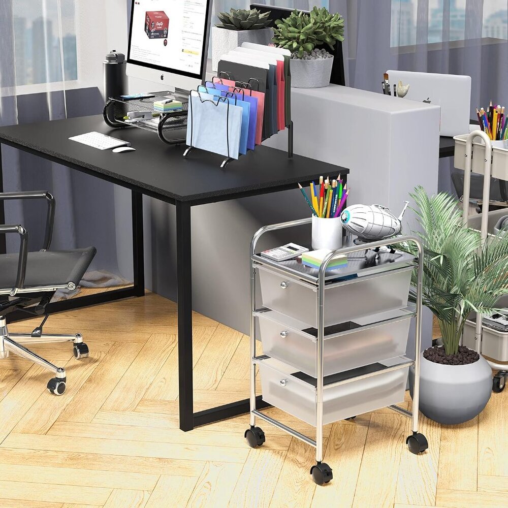 Utility Cart with 3 Drawers Rolling Storage Art Craft Organizer, Chrome - Picture 2 of 7